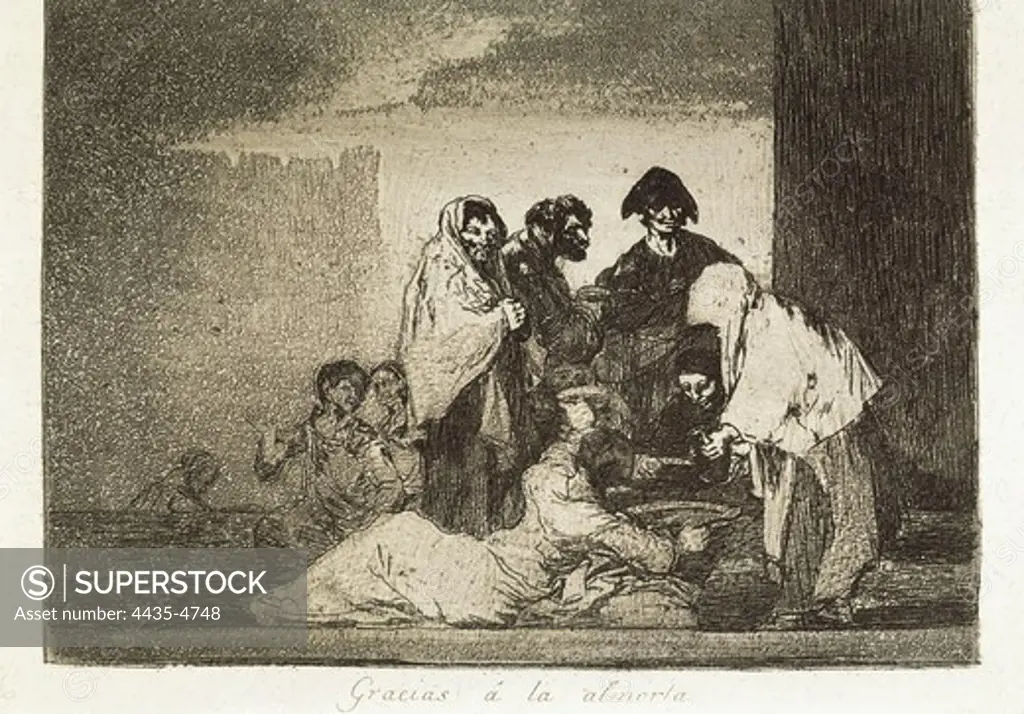 GOYA Y LUCIENTES, Francisco de (1746-1828). Thanks to the millet. 1810-1820. Plate 51 of 'The Disasters of War'. Etching. SPAIN. MADRID (AUTONOMOUS COMMUNITY). Madrid. National Library.