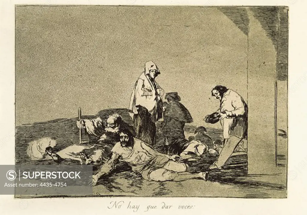 GOYA Y LUCIENTES, Francisco de (1746-1828). It's no use crying out. 1812-1815. Plate 58 of 'The Disasters of War'. Etching. SPAIN. MADRID (AUTONOMOUS COMMUNITY). Madrid. National Library.