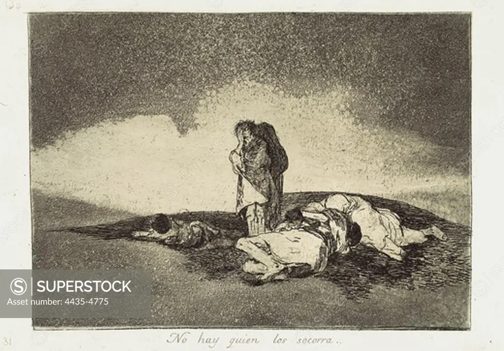 GOYA Y LUCIENTES, Francisco de (1746-1828). There is no-one to help them. 1812-1815. Plate 60 of 'The Disasters of War'. Etching. SPAIN. MADRID (AUTONOMOUS COMMUNITY). Madrid. National Library.