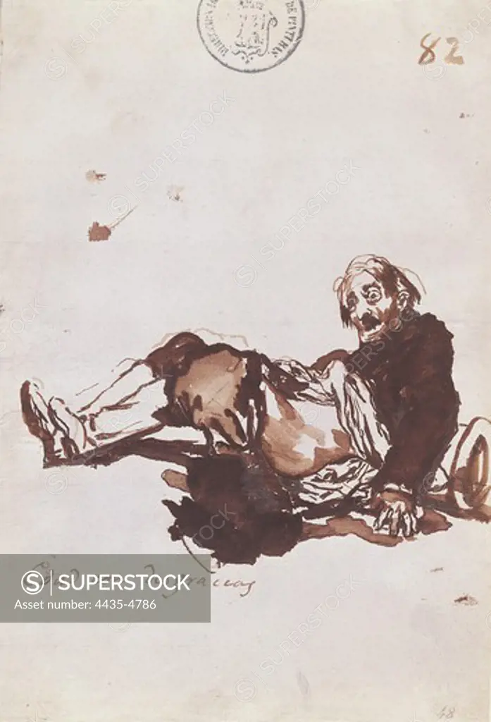 GOYA Y LUCIENTES, Francisco de (1746-1828). Edad con desgracias. 1790s. Paintbrush and sepia ink drawing. Romanticism. Drawing. SPAIN. MADRID (AUTONOMOUS COMMUNITY). Madrid. Prado Museum.