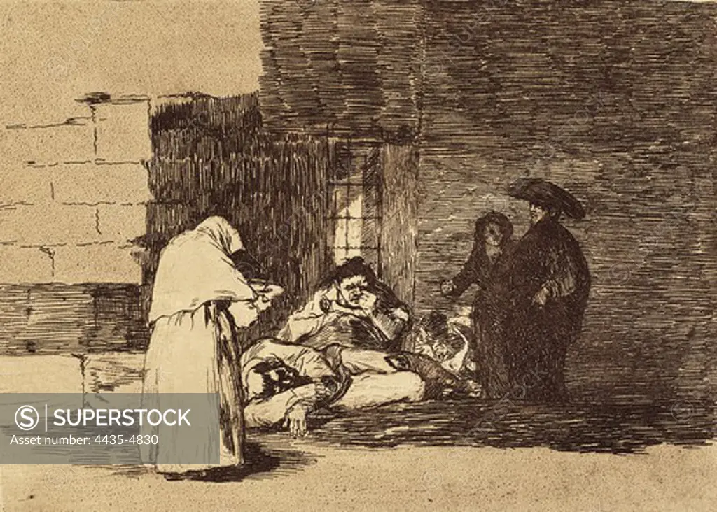 GOYA Y LUCIENTES, Francisco de (1746-1828). A woman's charity. 1810-1820. Plate 49 of 'The Disasters of War'. Etching. SPAIN. MADRID (AUTONOMOUS COMMUNITY). Madrid. National Library.
