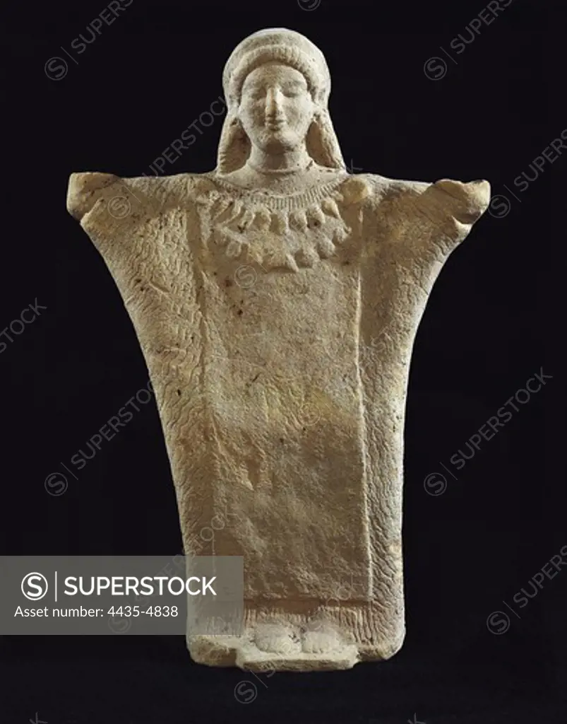 Votive statuette. 5th c. BC. Greek art. Terra-cotta. ITALY. SICILY. Palermo. Museo Archeologico Regionale (Regional Archaeological Museum). Proc: ITALY. SICILY. TRAPANI. Selinunte.
