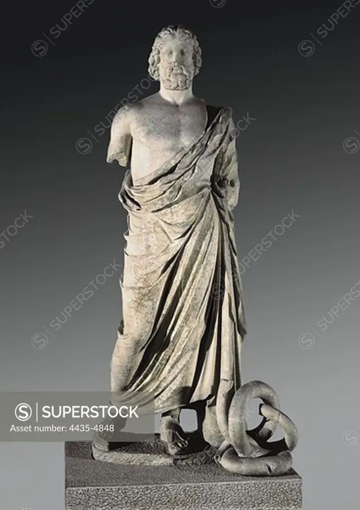 Asclepius of Empuries. 5th c. BC. Classical Greek art. Sculpture on marble. SPAIN. CATALONIA. BARCELONA. Barcelona. Archaeology Museum of Catalonia. Proc: SPAIN. CATALONIA. GERONA. L'Escala. Empœries.