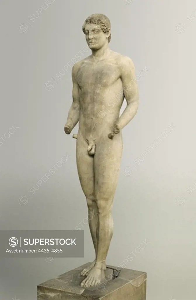 Aristodikos. ca.  510 - 500 BC. Funerary statue. Archaic Greek art. Sculpture on marble. GREECE. ATTICA. Athens. National Museum of Archaeology.