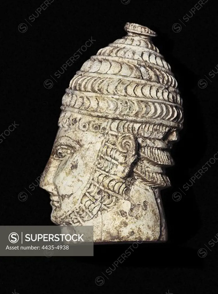 Ivory Head of a Warrior. 13th c. BC. Mycenaean art. Sculpture on ivory. GREECE. ATTICA. Athens. National Museum of Archaeology. Proc: GREECE. PELOPONNESE. ARCADIA. Mycenae.