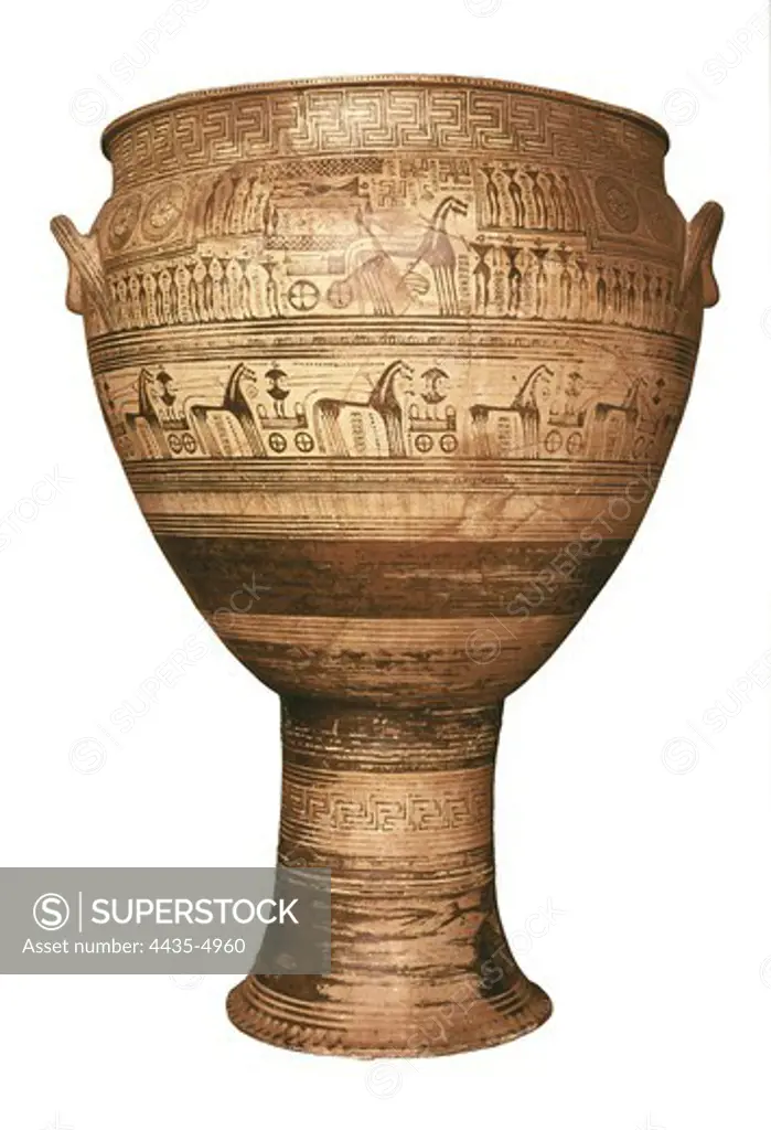 Geometric amphora from the Dipylon. 8th c. AD. Geometric Greek art. Ceramics. GREECE. ATTICA. Athens. National Museum of Archaeology. Proc: GREECE. ATTICA. Athens. Kerameikos.