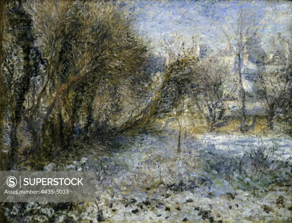 RENOIR, Pierre-Auguste (1841-1919). Snowy Landscape. ca. 1875. Impressionism. Oil on canvas. FRANCE. ëLE-DE-FRANCE. Paris. Orangerie Museum.