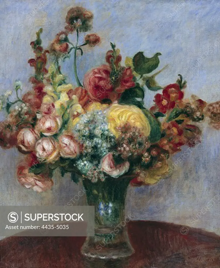 RENOIR, Pierre-Auguste (1841-1919). Flowers in a Vase. ca. 1898. Impressionism. Oil on canvas. FRANCE. ëLE-DE-FRANCE. Paris. Orangerie Museum.