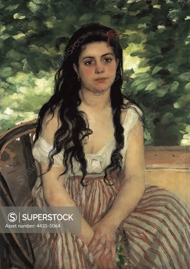 RENOIR, Pierre-Auguste (1841-1919). In Summer (Lise or The Gypsy). 1868. Impressionism. Oil on canvas. GERMANY. BERLIN. Berlin. Nationalgalerie (National Gallery).