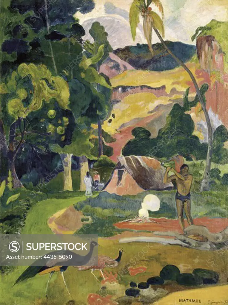 GAUGUIN, Paul (1848-1903). Matamoe or Landscape with Peacocks. 1892. Post-Impressionism. Oil on canvas. RUSSIA. MOSCOW. Moscow. Pushkin Museum of Fine Arts.