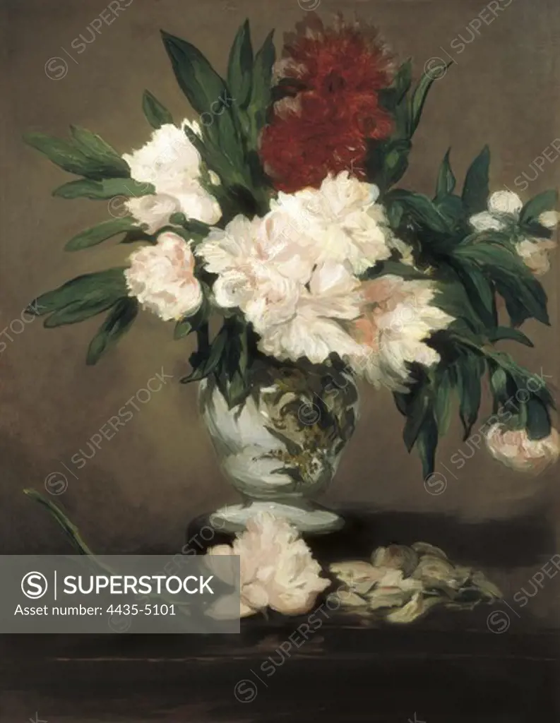 MANET, ƒdouard (1832-1883). Peonies in a Vase. 1864. Impressionism. Oil on canvas. FRANCE. ëLE-DE-FRANCE. Paris. MusŽe d'Orsay (Orsay Museum).