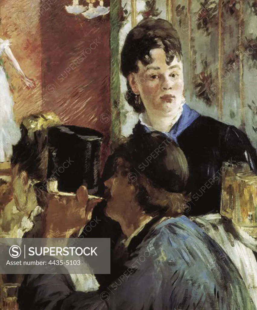 MANET, ƒdouard (1832-1883). Waitress Serving Beer. 1878-1879. Central detail. Impressionism. Oil on canvas. FRANCE. ëLE-DE-FRANCE. Paris. MusŽe d'Orsay (Orsay Museum).