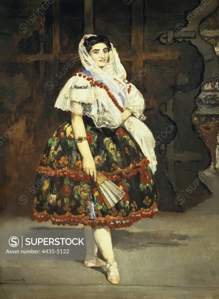MANET, ƒdouard (1832-1883). Lola de Valence. 1862. Lola Melea, Spanish dancer. Impressionism. Oil on canvas. FRANCE. ëLE-DE-FRANCE. Paris. MusŽe d'Orsay (Orsay Museum).
