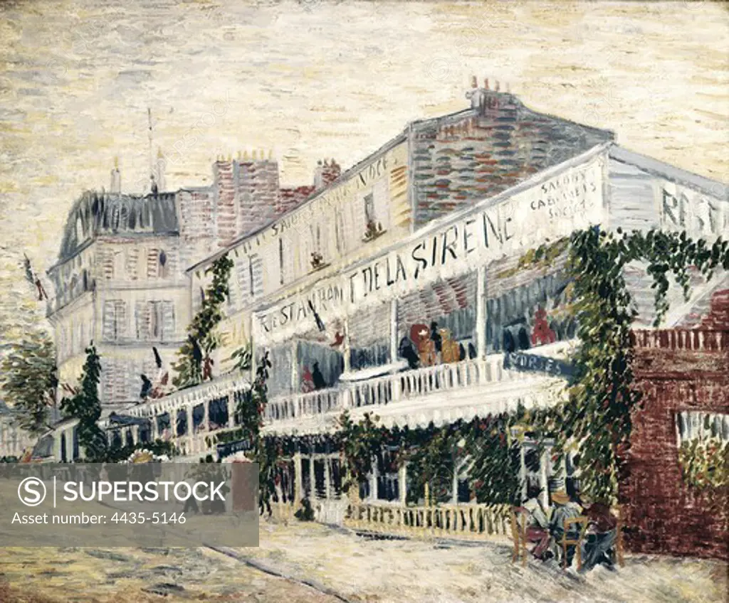 GOGH, Vincent van (1853-1890). Restaurant de la Sirene at Asnieres (Le restaurant de la Sirne. 1887. Post-Impressionism. Oil on canvas. FRANCE. ëLE-DE-FRANCE. Paris. MusŽe d'Orsay (Orsay Museum).