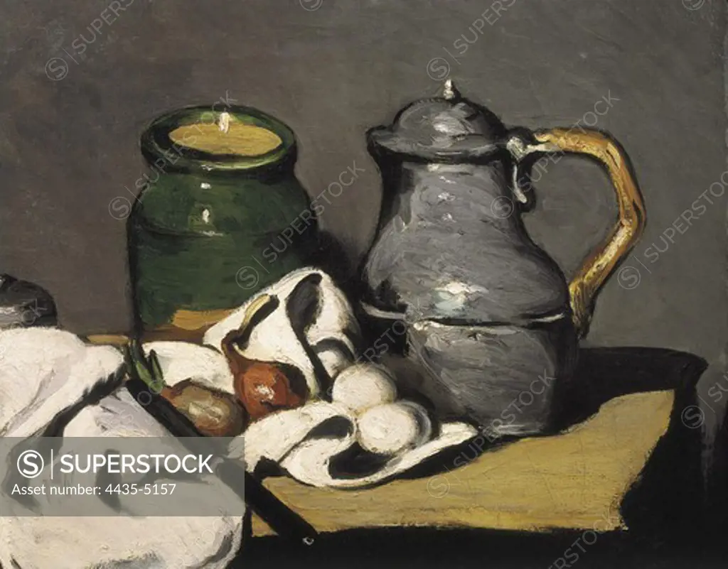 CEZANNE, Paul (1839-1906). Still Life with a Kettle. 1869. Right detail. Post-Impressionism. Oil on canvas. FRANCE. ëLE-DE-FRANCE. Paris. MusŽe d'Orsay (Orsay Museum).