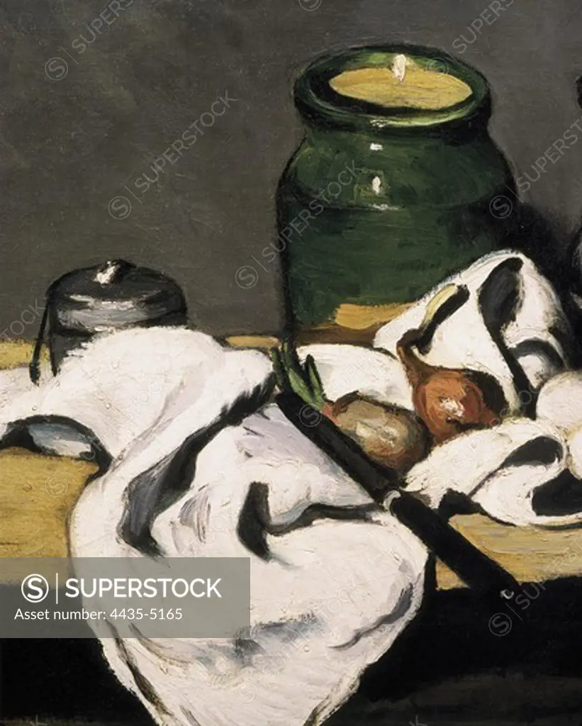 CEZANNE, Paul (1839-1906). Still Life with a Kettle. 1869. Central detail. Post-Impressionism. Oil on canvas. FRANCE. ëLE-DE-FRANCE. Paris. MusŽe d'Orsay (Orsay Museum).