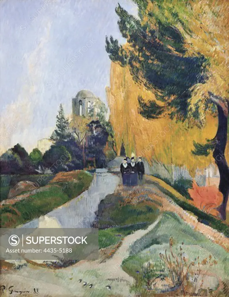 GAUGUIN, Paul (1848-1903). The Alyscamps, Arles. 1888. Ancient Roman necropolis with the romanesque church of Saint-Honorat in Arles, where he painted with Van Gogh. Symbolism. Pont-Aven school. Oil on canvas. FRANCE. ëLE-DE-FRANCE. Paris. MusŽe d'Orsay (Orsay Museum).