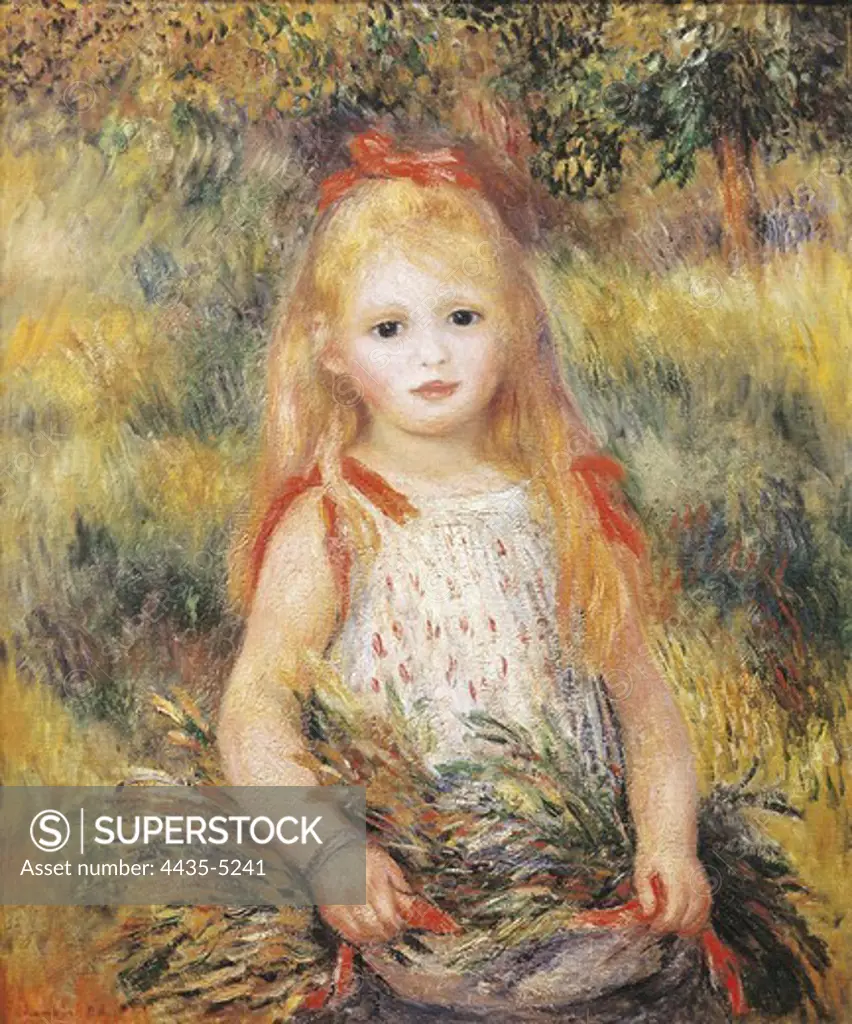 RENOIR, Pierre-Auguste (1841-1919). Little Girl Carrying Flowers or The Little Gleaner. 1888. Impressionism. Oil on canvas. BRAZIL. Sao Paulo. Sao Paulo Museum of Art.