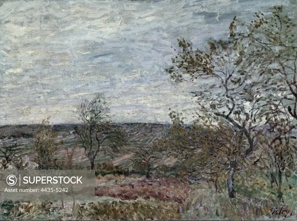 SISLEY, Alfred (1839-1899). Windy Day at Veneux. 1882. Impressionism. Oil on canvas. RUSSIA. SAINT PETERSBURG. Saint Petersburg. State Hermitage Museum.