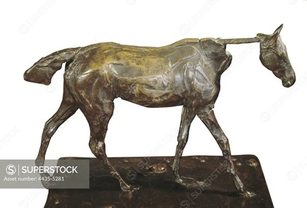 DEGAS, Edgar (1834-1917). Thoroughbred Horse Walking. ca 1868. Brown-yellow wax. Impressionism. Sculpture.