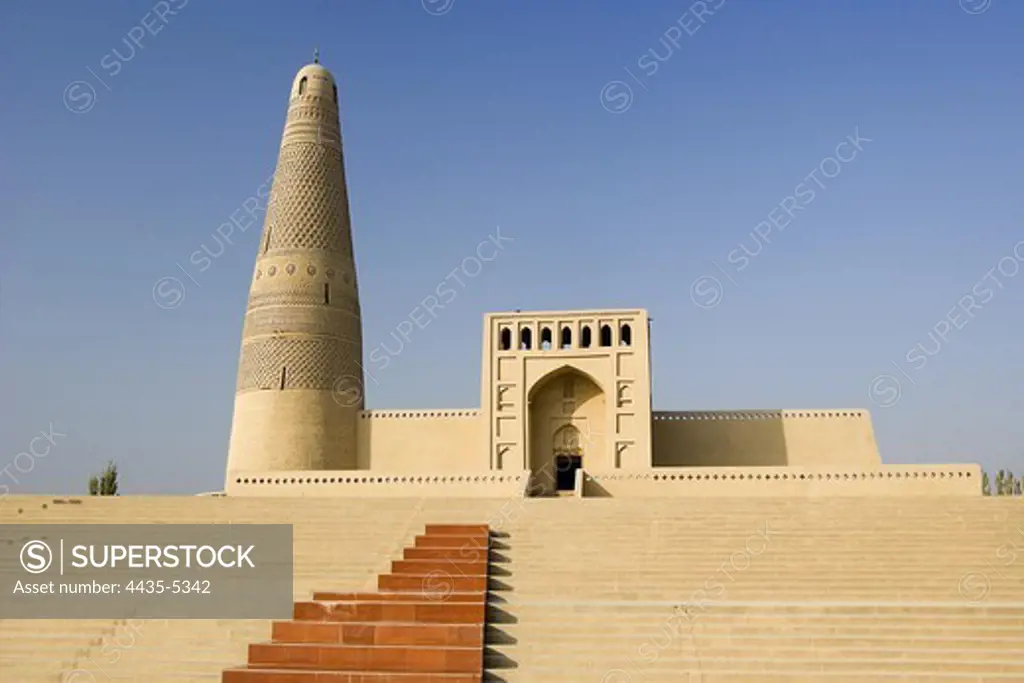 CHINA. Turfan. The Silk Road. Emin Minaret (1777) by the Sugong Mosque.