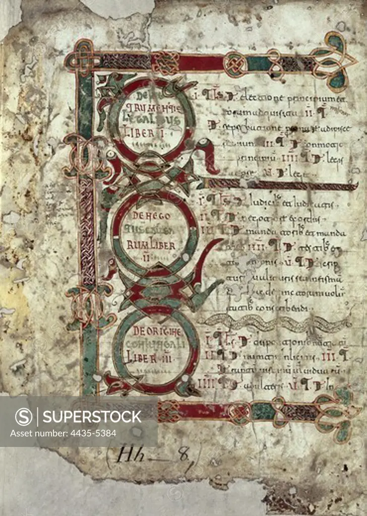 Visigothic Code, also known as Forum iudicum, Liber Iudiciorum or Lex Visigothorum. Set of laws promulgated by the Visigothic king of Hispania Recceswinth (ca. 654). Madrid. National Library.