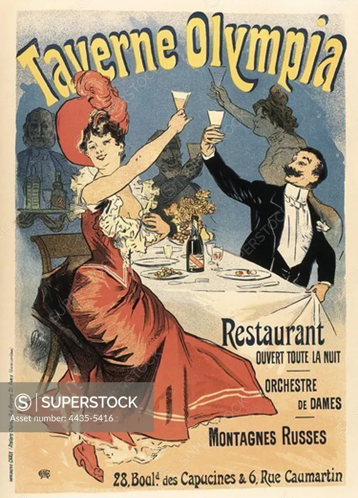 CHERET, Jules (1836-1932). Advertising of restaurant 'Taverne Olympia' in Paris. Printed in 1899. Poster (119 x 81 cm.). Contemporary Art. Litography.