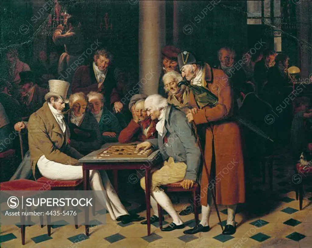 BOILLY, Louis Leopold (1761-1845). Game of Draughts at the Cafe Lamblin. 1820. CafŽ de Paris in which first met Bonapartist and later intellectuals as Stendhal and Baudelaire. Neoclassicism. Oil on canvas. FRANCE. PICARDY. OISE. Chantilly. MusŽe CondŽ (CondŽ Museum).