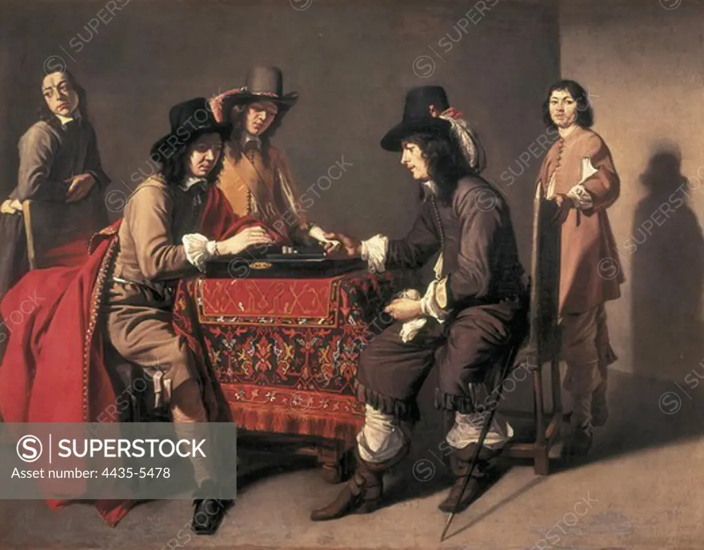 LE NAIN, Mathieu (1607-1677). The Backgammon Players. mid. 17th c. Baroque art. Oil on canvas. FRANCE. ëLE-DE-FRANCE. Paris. Louvre Museum.