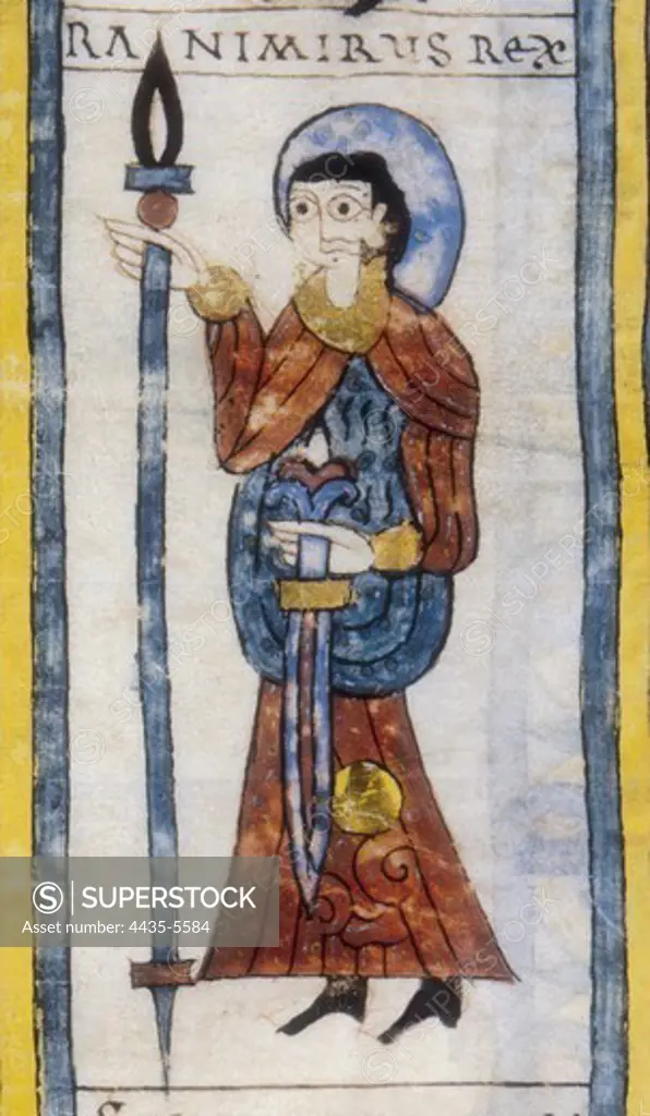 RAMIRO GARCES de Viguera ( -991). King of Viguera (970 - 981). Detail. Codex Aemilianensis. 992-994. Mozarabic art. Miniature Painting. SPAIN. MADRID (AUTONOMOUS COMMUNITY). San Lorenzo de El Escorial. Royal Library of the Monastery of El Escorial.