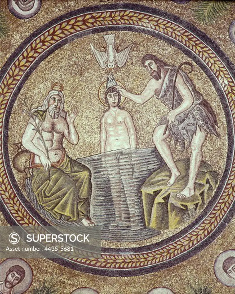 Baptism of Christ. end 5th c. ITALY. Ravenna. Arian Baptistry. Early Byzantine art. Mosaic.