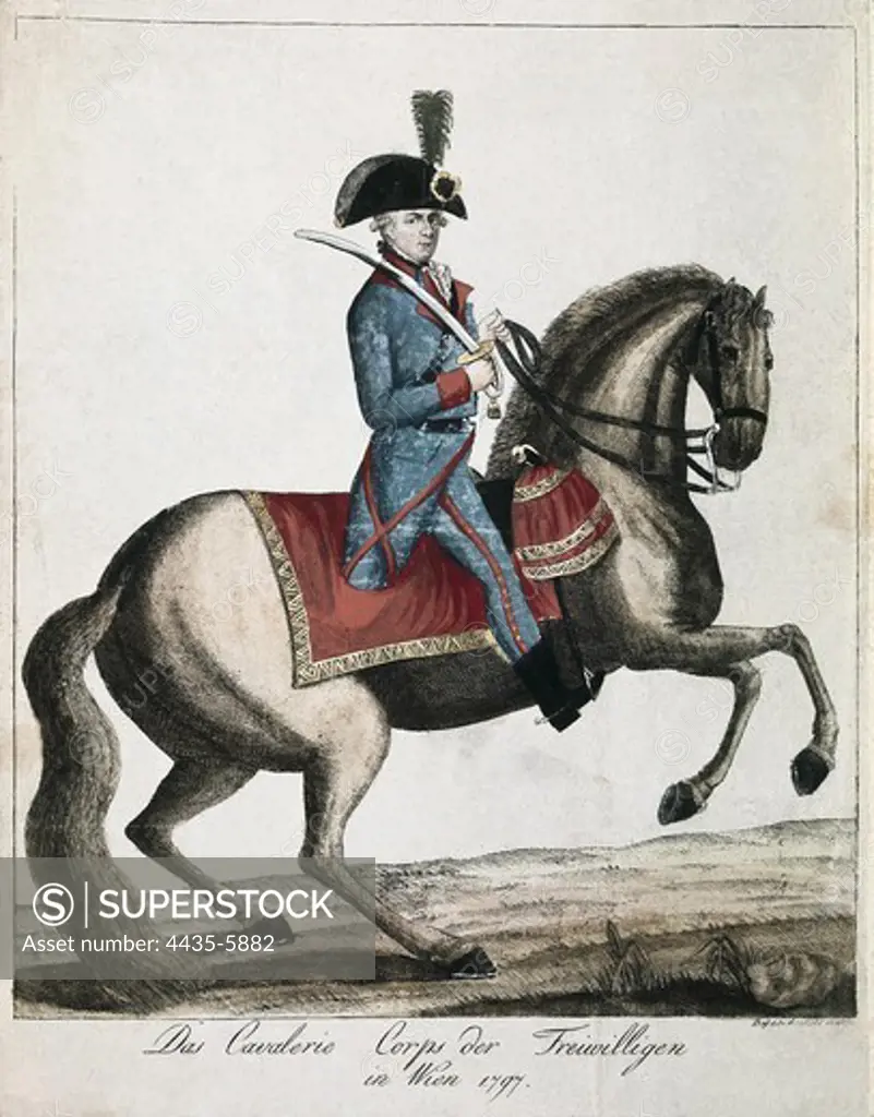 Austria (1797). Volunteer cavalry corps. Litography. Private Collection.