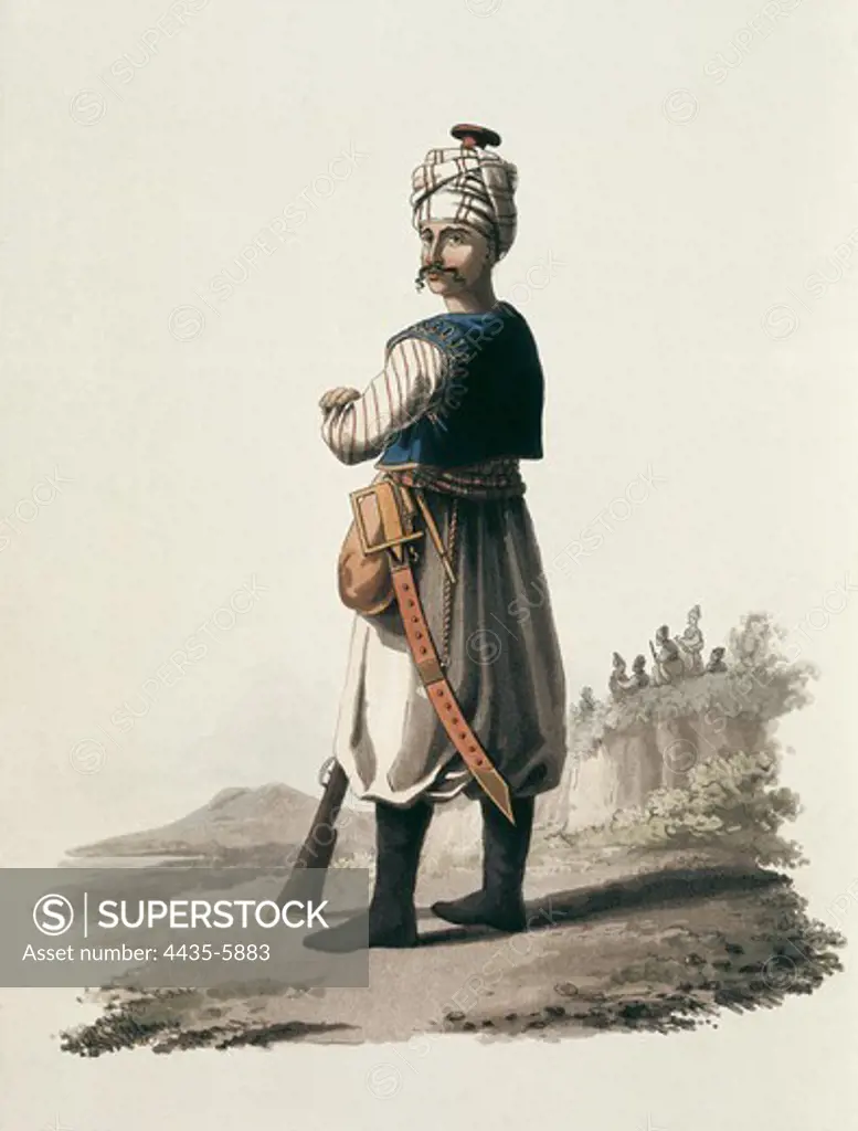 Turkish Janissary. Litography.