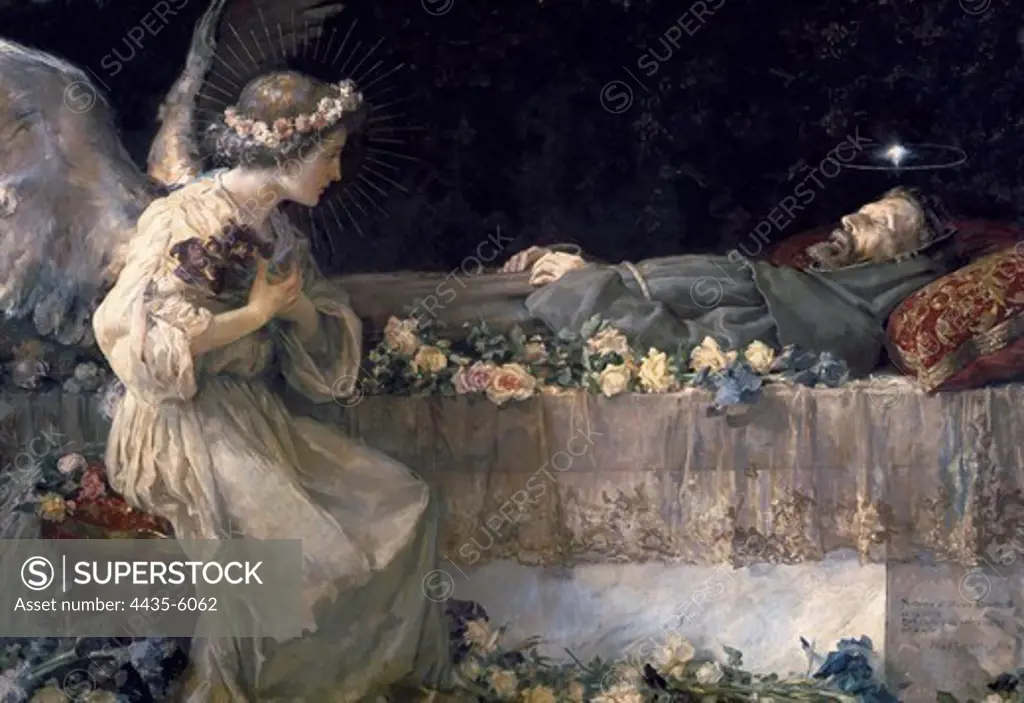 GARNELO ALDA, JosŽ (1866-1944). Death of Saint Francis. 1906. Oil on canvas. SPAIN. Valencia. San Pio V Fine Arts Museum.