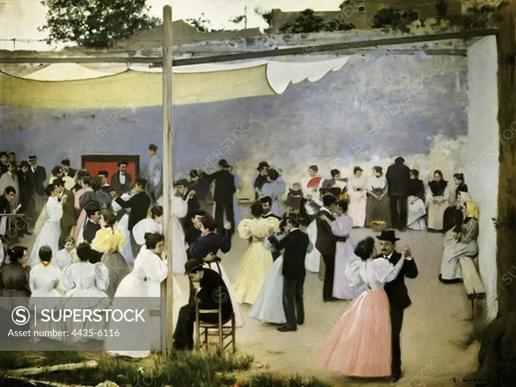 CASAS i CARBO, Ramn (1866-1932). Evening Dance. 1896. SPAIN. Barcelona. Liceu Circle. Modernism. Oil on canvas.
