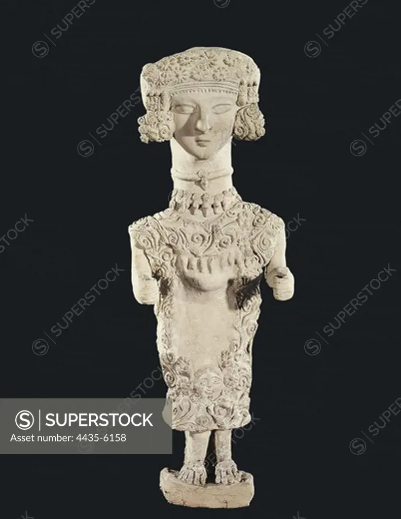 Lady of Ibiza. 3rd c. BC. Lady of Ibiza. Punic art. Sculpture. From: Puid dels Molins necropolis. Carthaginian art. Terra-cotta. SPAIN. MADRID (AUTONOMOUS COMMUNITY). Madrid. National Museum of Archaeology. Proc: SPAIN. BALEARES. IBIZA. Puig des Molins.
