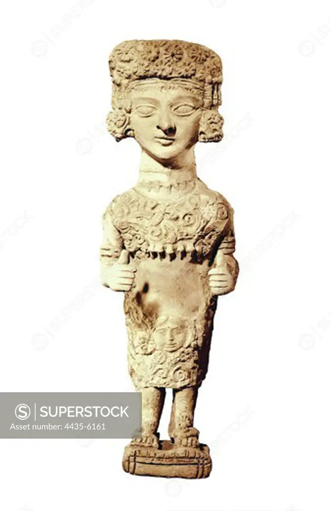 Lady of Ibiza. 3rd c. BC. Lady of Ibiza. Punic art. Sculpture. From: Puid dels Molins necropolis. Carthaginian art. Terra-cotta. SPAIN. MADRID (AUTONOMOUS COMMUNITY). Madrid. National Museum of Archaeology. Proc: SPAIN. BALEARES. IBIZA. Puig des Molins.