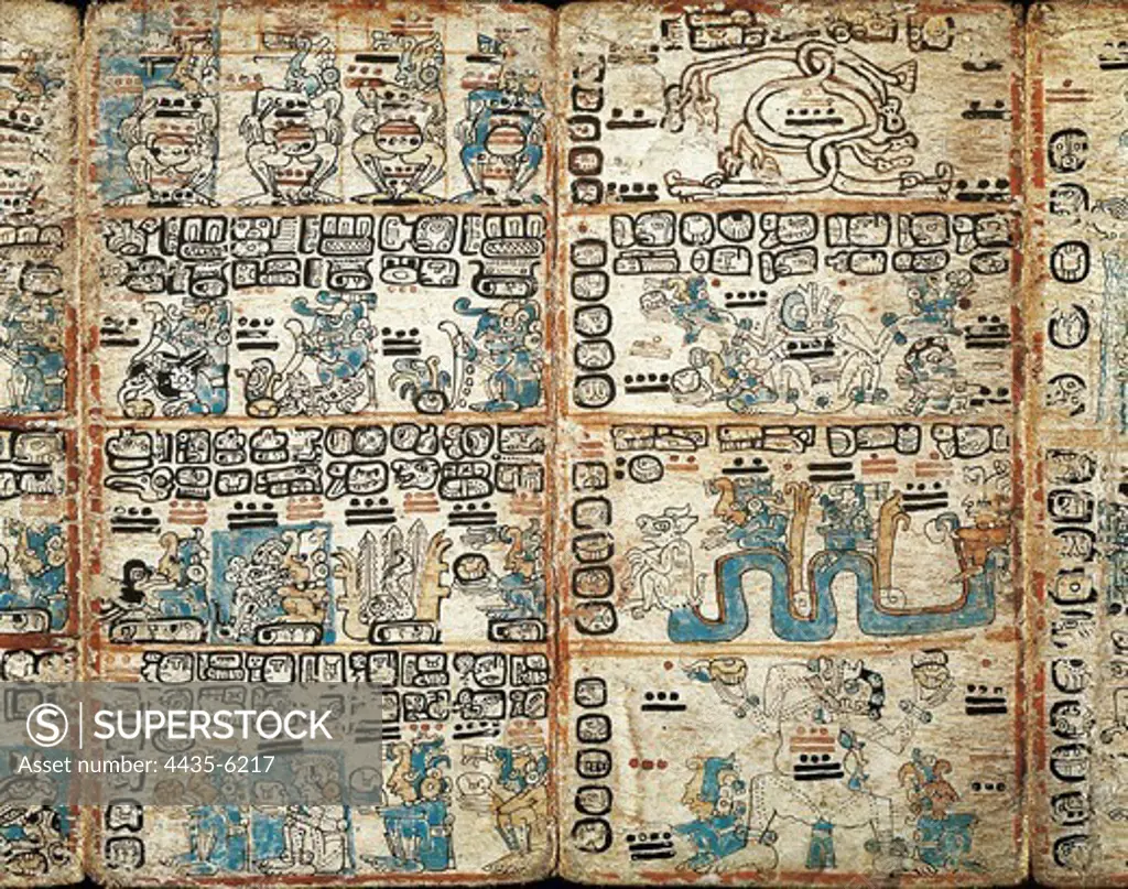 Trocortesian or Madrid Codex. s.XIV. Hunting and agriculture scenes and several rituals. Maya art. Miniature Painting. SPAIN. MADRID (AUTONOMOUS COMMUNITY). Madrid. America's Museum. Proc: MEXICO.