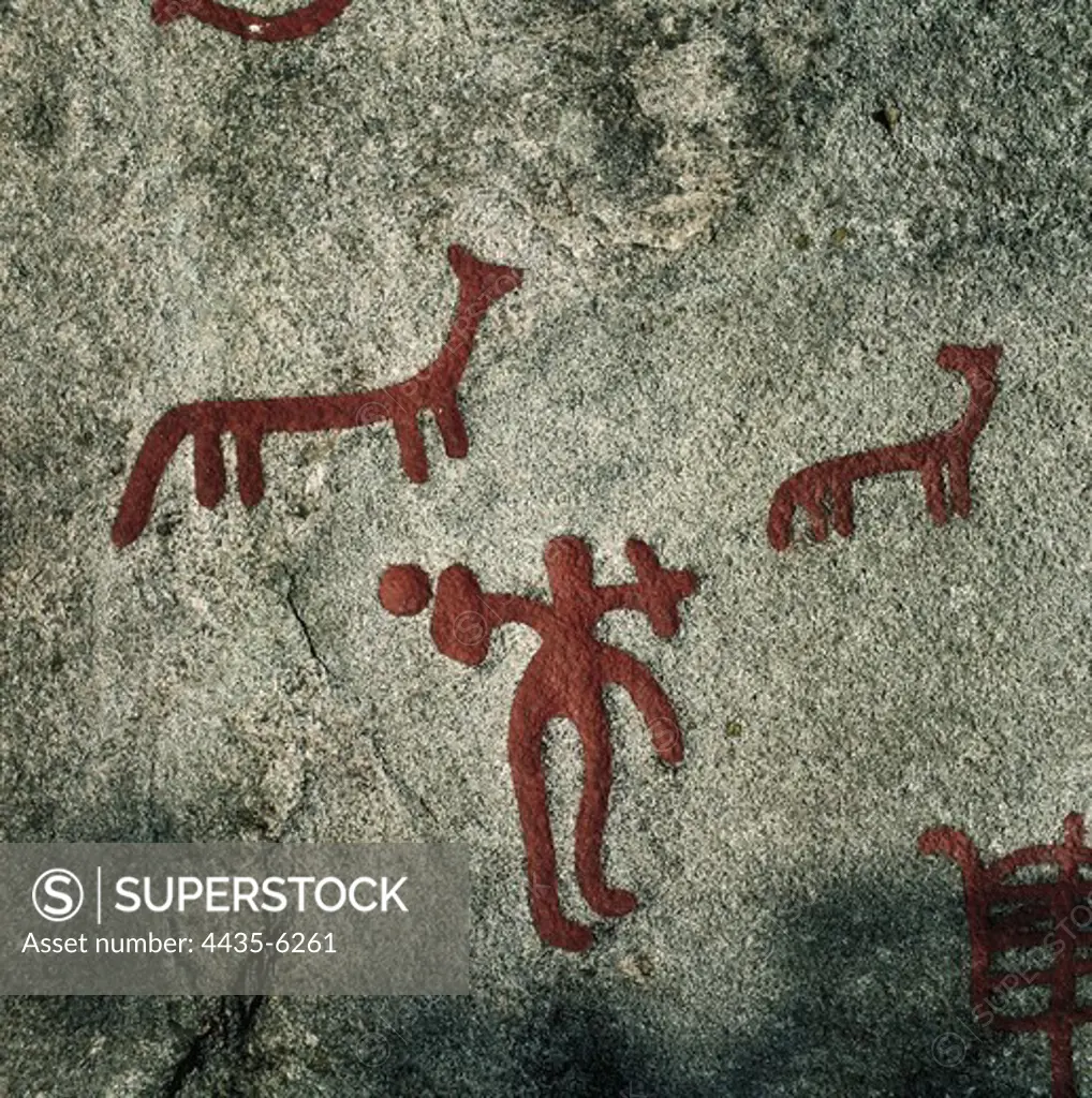 NORWAY. Begby. Zoomorphic figures (1000 BC). Bronze Age. Petroglyph.