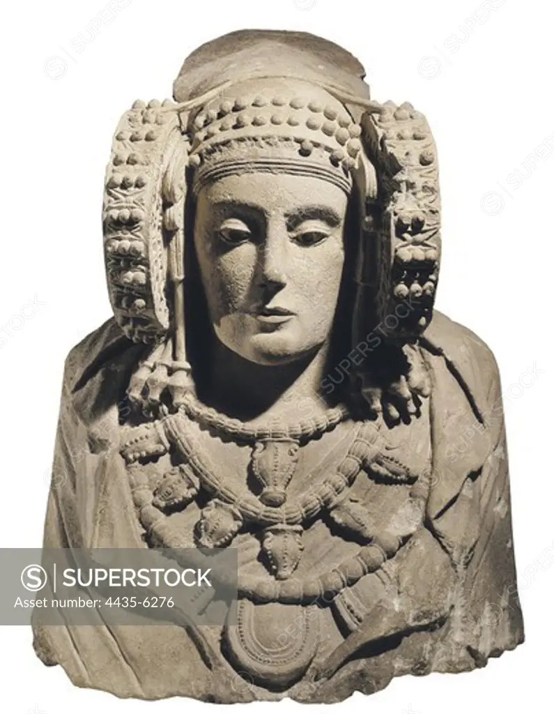 Lady of Elche. 5th c. BC. Iberian art. Sculpture on rock. SPAIN. MADRID (AUTONOMOUS COMMUNITY). Madrid. National Museum of Archaeology. Proc: SPAIN. VALENCIAN COMMUNITY. ALICANTE. Elche. La Alcudia.