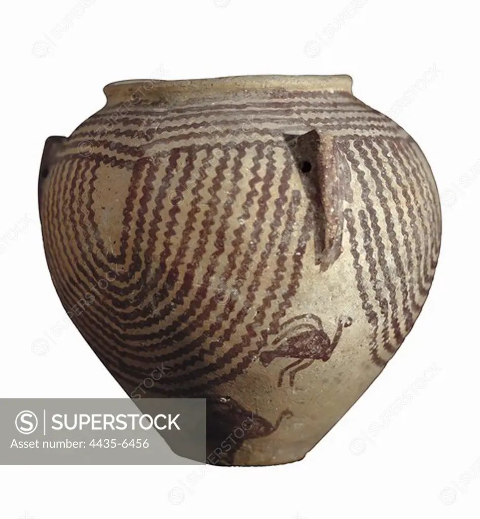 Decorated vessel. 3600 BC. Ceramics from the neolithic Negade II culture, from Predynastic Egypt. Neolithic art. Ceramics. EGYPT. CAIRO. Cairo. Egyptian Museum. Proc: EGYPT. Abydos.