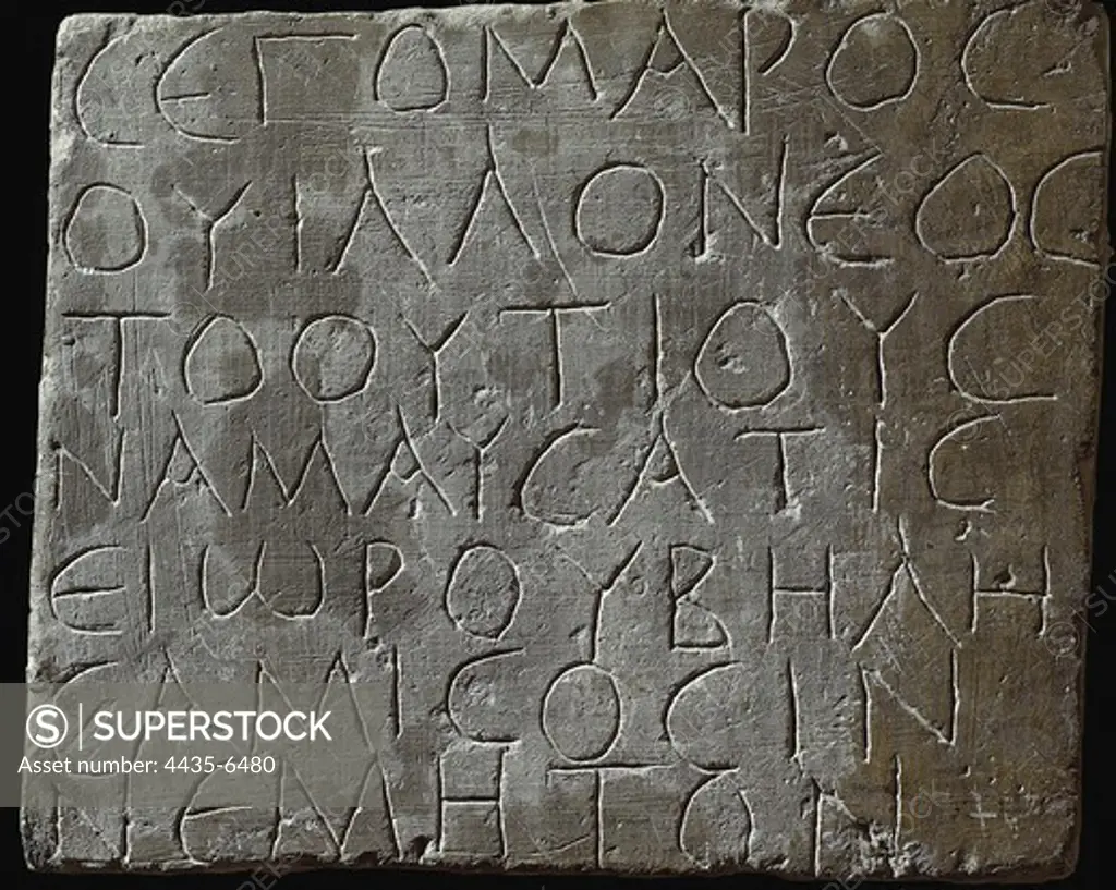 Greek-Celtic inscription. Celtic art. FRANCE. PROVENCE ALPES CïTE D'AZUR. VAUCLUSE. Avignon. MusŽe Calvet (Calvet Museum).
