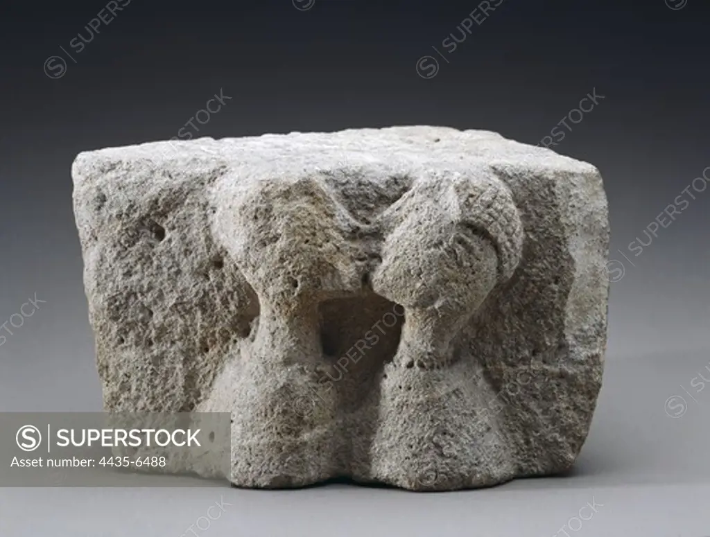 Kiss of Osuna. 3rd c. BC. Limestone. Iberian art. Relief on rock. SPAIN. MADRID (AUTONOMOUS COMMUNITY). Madrid. National Museum of Archaeology. Proc: SPAIN. ANDALUSIA. SEVILLA. Osuna.