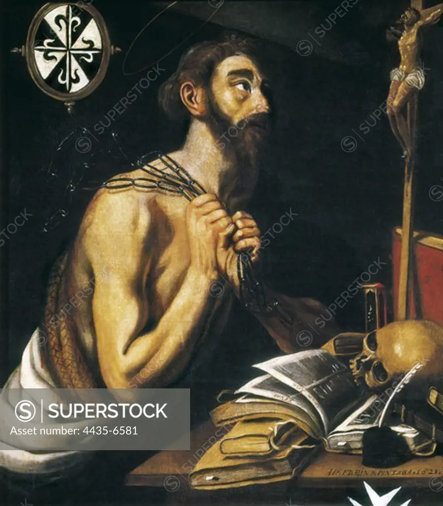 FLORIN, Alonso (17th century). Saint Dominic penitent. 1621. Baroque art. Oil on canvas. SPAIN. CASTILE-LA MANCHA. Toledo. Holy Cross Museum.