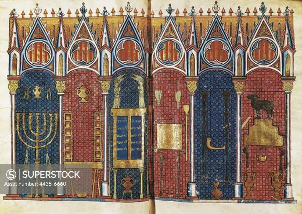 'Historia Scholastica' (Scholastic History) by Pedro Comestor. Illustration of the Temple of Solomon. Gothic art. Miniature Painting. SPAIN. MADRID (AUTONOMOUS COMMUNITY). Madrid. National Library.