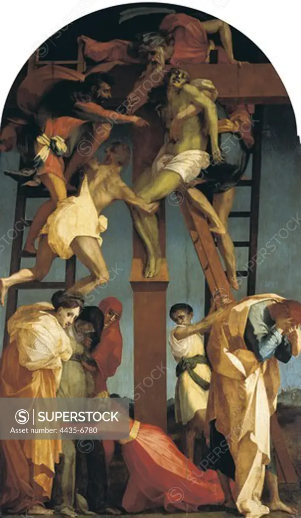 ROSSO FIORENTINO, Giovanni Battista di Iacopo de Rossi, called (1494-1540). Deposition. 1521. Mannerism art. Oil on canvas. ITALY. TUSCANY. PISA. Volterra. Pinacotheca (Picture Gallery).