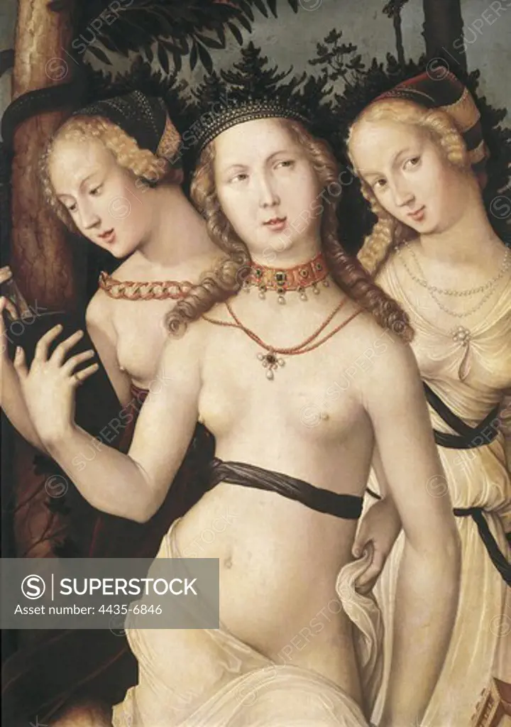 BALDUNG GRIEN, Hans (1485-1544). The Harmony or, the Three Graces. 1546. Detail. Renaissance art. Oil on wood. SPAIN. MADRID (AUTONOMOUS COMMUNITY). Madrid. Prado Museum.