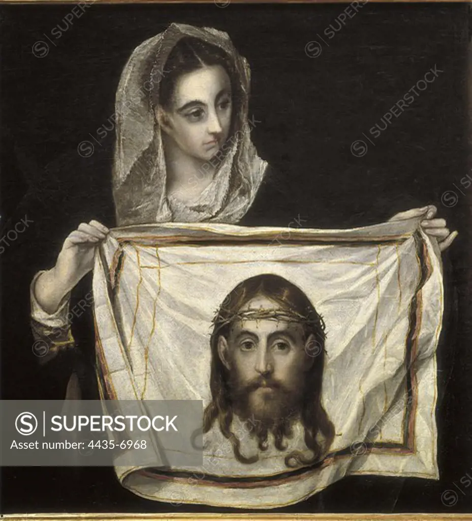 Greco, DomŽnikos Theotokpoulos, called El (1541-1614). Saint Veronica with the Veil. 1577-1578. Mannerism art. Oil on canvas. SPAIN. CASTILE-LA MANCHA. Toledo. Holy Cross Museum.