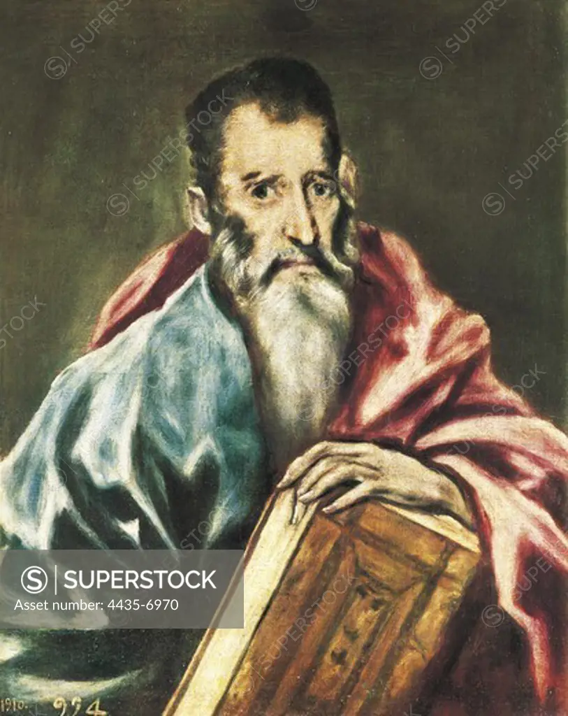 Greco, DomŽnikos Theotokpoulos, called El (1541-1614). Saint Paul. 1590 - 1595. Mannerism art. Oil on canvas. SPAIN. MADRID (AUTONOMOUS COMMUNITY). Madrid. Prado Museum.