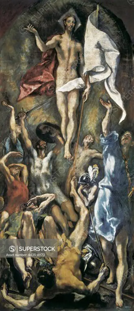 Greco, DomŽnikos Theotokpoulos, called El (1541-1614). Resurrection. 1605. Mannerism art. Oil on canvas. SPAIN. MADRID (AUTONOMOUS COMMUNITY). Madrid. Prado Museum.